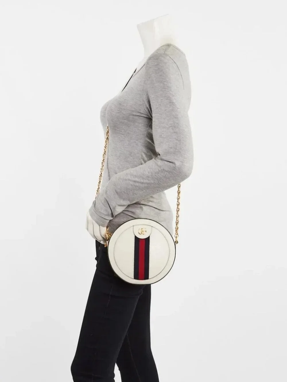 Gucci White Leather Ophidia Mini Circle Camera Bag